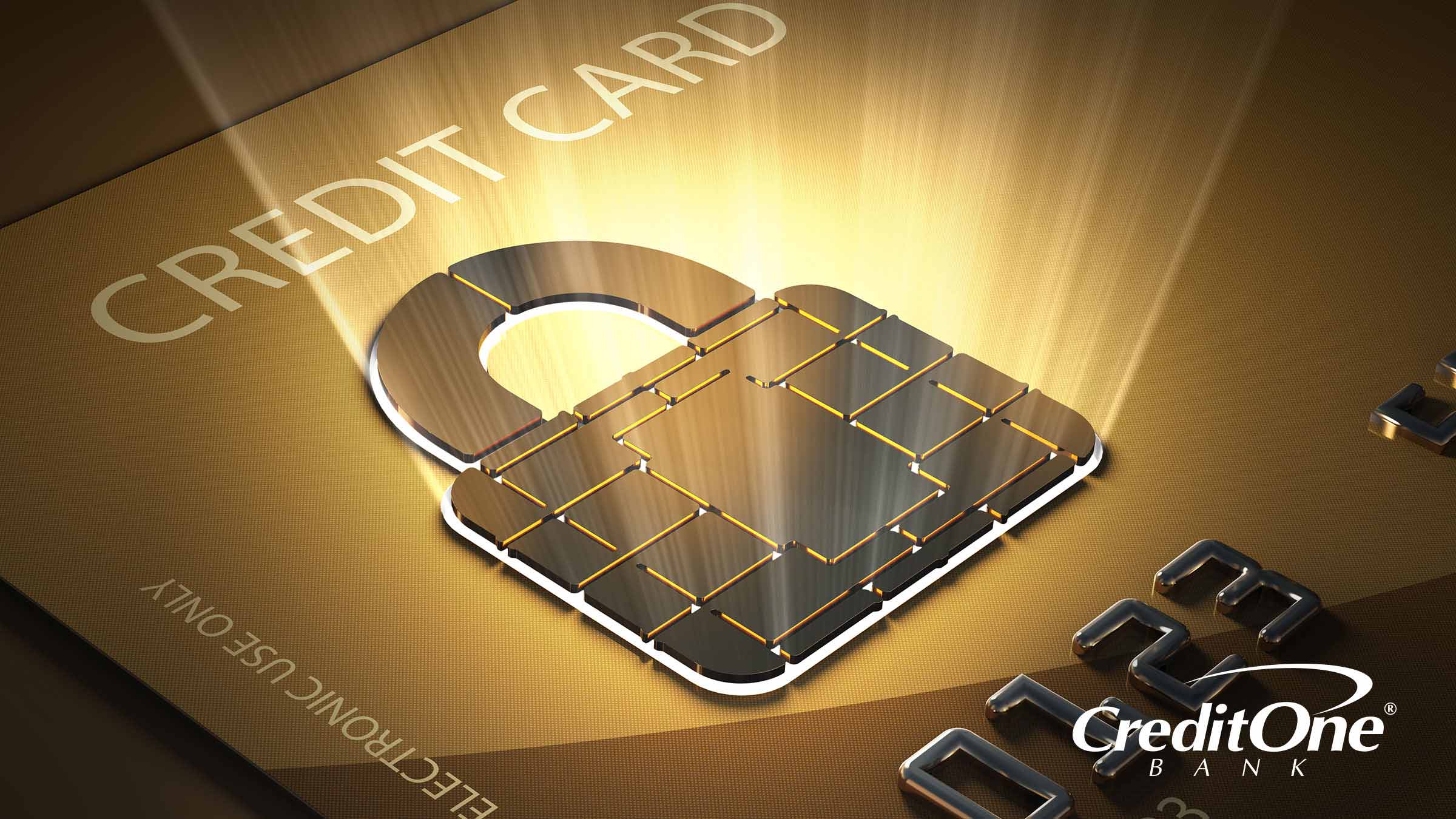 A lock on a credit card to represent secured credit cards.